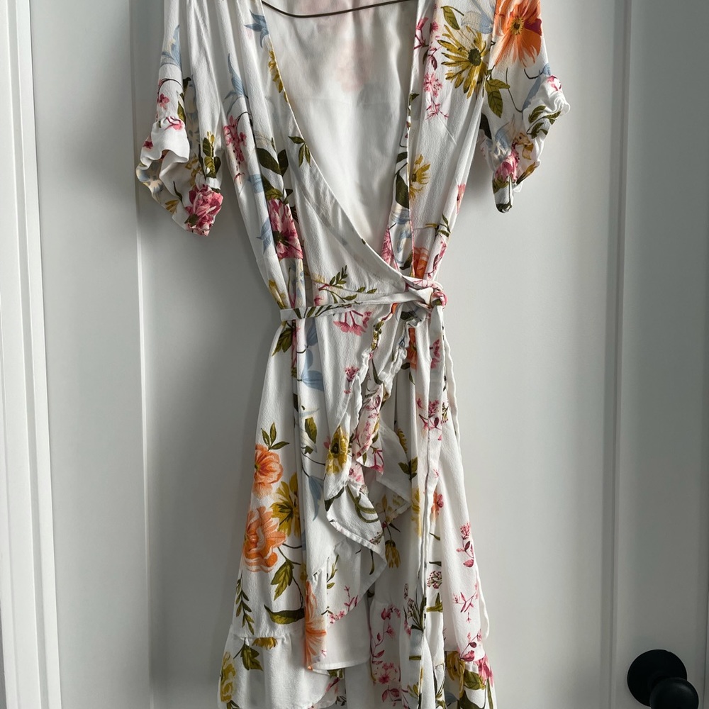 LOFT Floral Flutter Wrap Dress